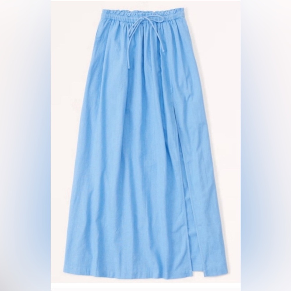 Long blue linen-like skirt